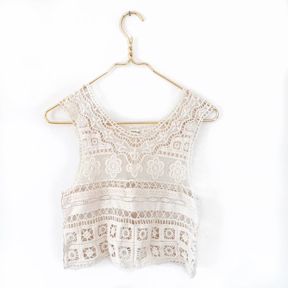 Nordstrom Tops - Crochet Cream Open Knit Tank Crop Top